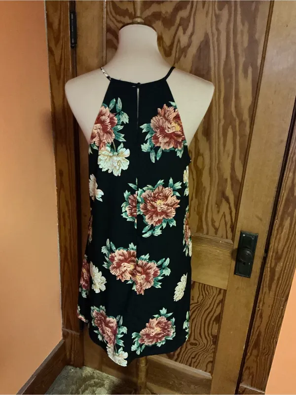 Ecote Entro Black Floral Halter Neck Swing Dress Medium Pockets - Image 8