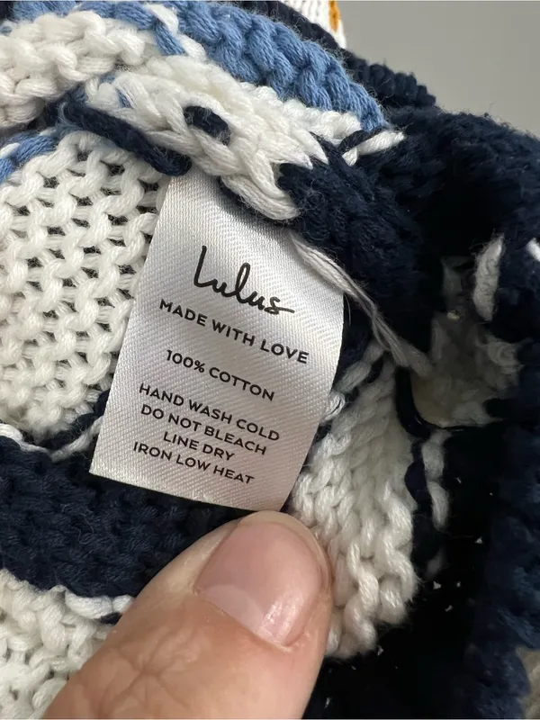 Lulus Charli Blue Multi Striped Knit Sweater size Large 100% Cotton - Image 4