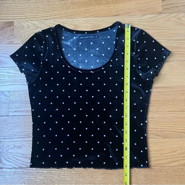 Abercrombie & Fitch Velvet Black and White Polka Dot Blouse Scalloped Trim Sz XS - Image 8