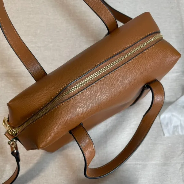 Brown Vegan Leather Doctor Bag Style Crossbody Purse - Image 7