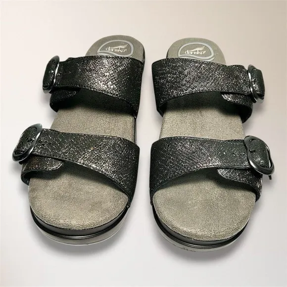 Dansko Womens‎ EU 38 US 7.5-8 Metallic Snake Leather Slide Wedge Sandals Comfort - Image 9