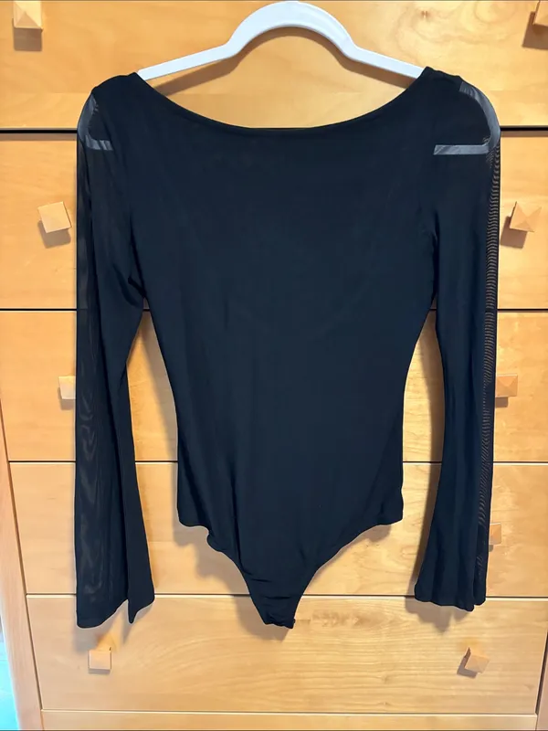 Princess Polly Lukea Black Sheer-Sleeve Long-Sleeve Bodysuit - Image 2