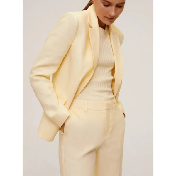Mango Linen Straight Pants in Yellow Size 4 - Image 2