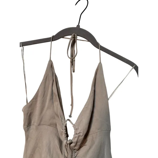 Zara Taupe Halter Mini Dress Womens XS Open Back Ruched Tie A Line Made Turkey - Image 6