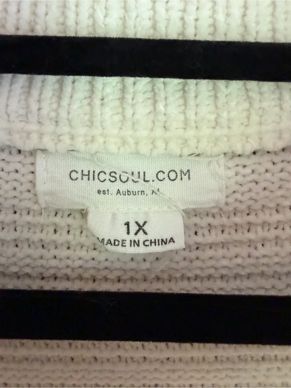 Chic Soul Cream Horizontal Ribbed Knit Oversized Slouchy Sweater Plus Size 1X - Image 5