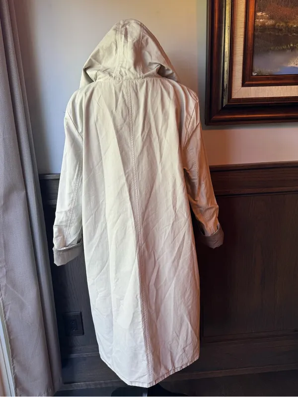 Eileen Fisher cream & gray reversible Hooded Trench Coat - Image 5