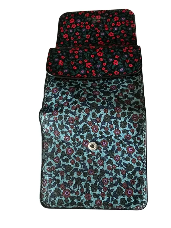 Coach trifold blue red floral coated leather wallet - Image 5