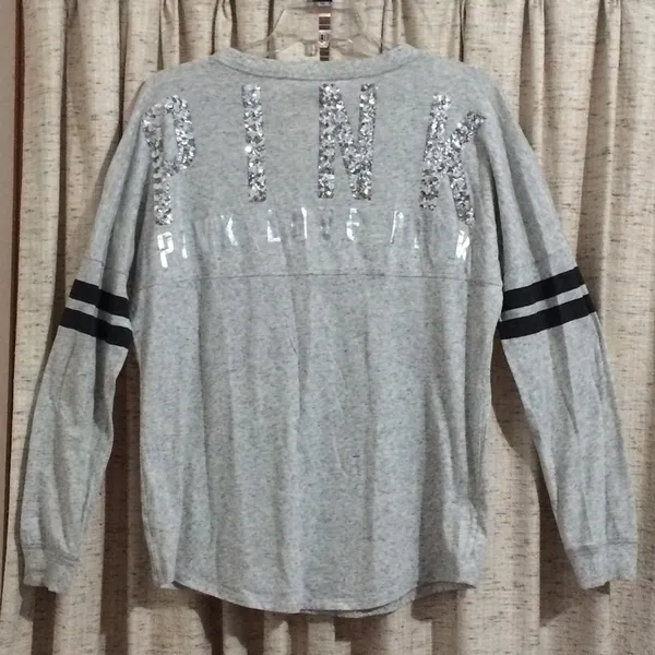 PINK Victoria's Secret V-Neck Long Sleeve Bling Tee - Image 4