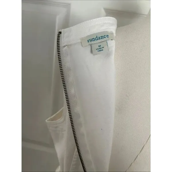 Sundance Poppy Denim Midi Dress Belted A-Line Pockets Boho, White, Size 12, NWOT - Image 10