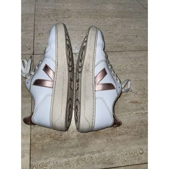 Women's Veja‎ V-10 Leather White Metallic Pink Size 6 Made In Brazil - Image 8