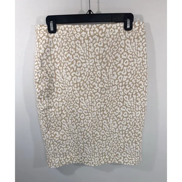 J.Crew Tan White Leopard Print Cotton Pencil Skirt Women 6 Professional Office - Image 2