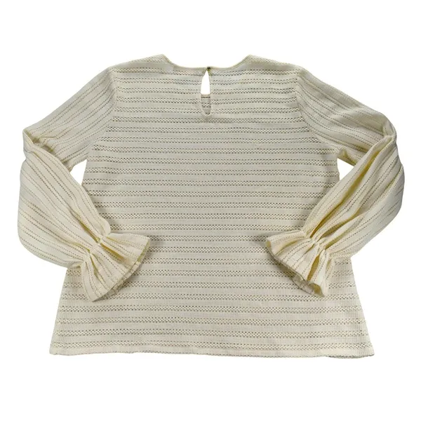Michael Kors Cream Open Knit Ruffle Cuff Sweater XL Off White Long Sleeve Top - Image 4