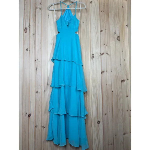 NWT Lulus Tier and Now Blue Tie-Back Tiered Maxi Dress Dance Gala Wedding Sz XS - Image 2