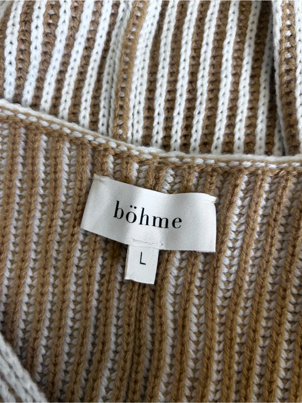 Bohme Brown & Cream Striped Knit V Neck Long Sleeve Sweater Size Large - Image 4