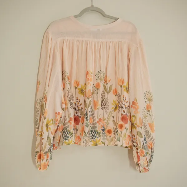 DR2 Daniel Rainn XXL Floral Button Front Blouse Pink Wildflower Balloon Sleeve - Image 7
