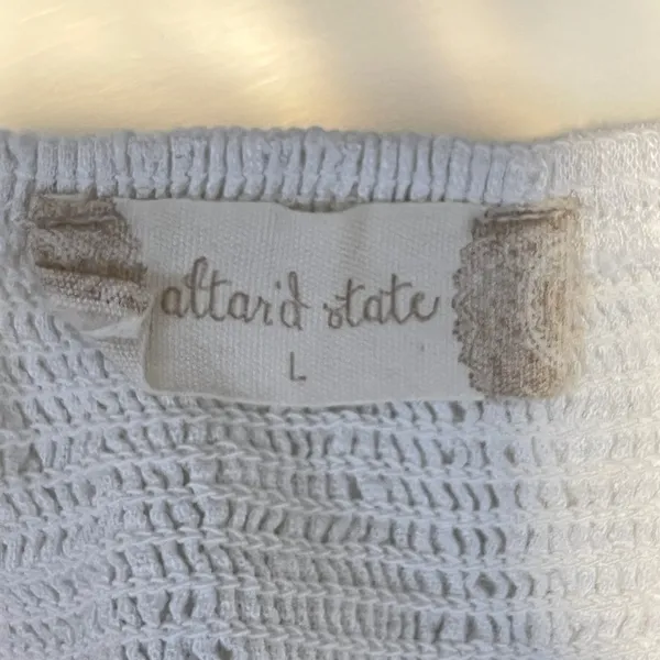 1059 | Altar'd State Linen Blend Puff‎ Sleeve Tie Front Crop Top White Womens L - Image 5