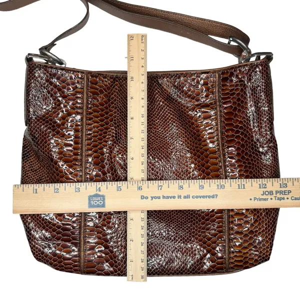 Vintage Brighton Set Brown Snake Print Purse Bag Slouchy Leather Matching Wallet - Image 15