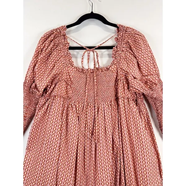 Free People Mini Dress Red Star Dip Smocked Allover Print Loose A Line Large - Image 9