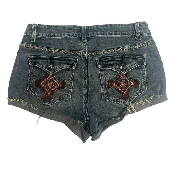 Baccini Embroidered Blue Frayed Hem Stretch Denim Jean Shorts Women Size 8P - Image 2