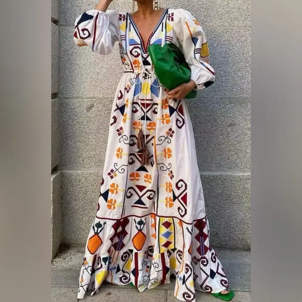 Aztec Patterned White Maxi Dress - Image 4