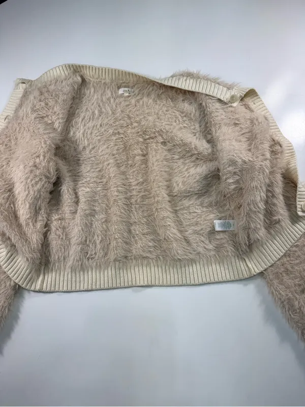aerie Super Soft Cream Fuzzy Button-Front Cardigan - Image 5