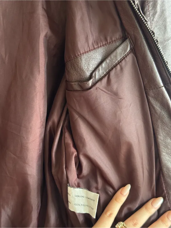 Vintage Albert Duke New York Genuine Leather Ruched Jacket Burgundy Cropped S - Image 11