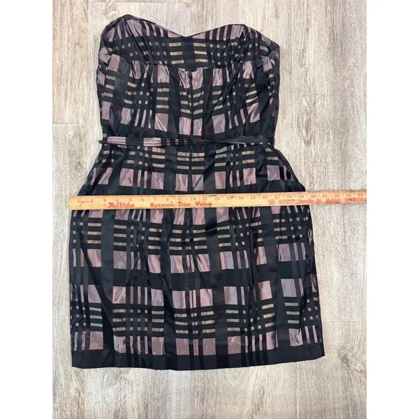 Alexia Admor Black Plaid Strapless‎ Sweetheart Neckline Belted Fit Flare Dress L - Image 7