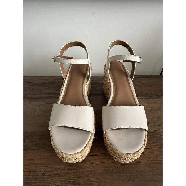 Universal Threads Wedge Sandals Womens 8.5 Cream White Espadrille Platform Strap - Image 3