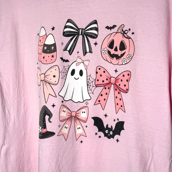 Comfort Colors Halloween Pink Bows and Ghost Tee Shirt - Image 5