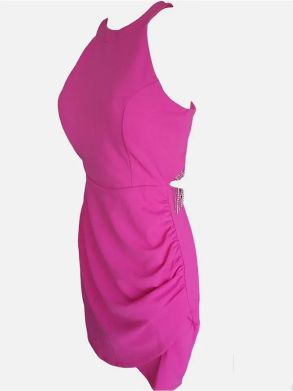 Sincerly Jules Hot Pink Rhinestone Fringe Open-Back Mini - Image 7