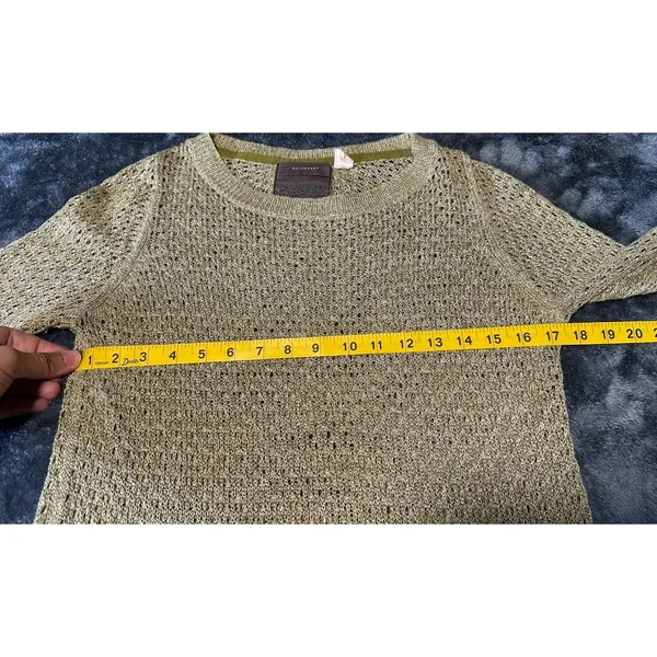 Guinevere Anthropologie Hemp Blend Open Knit Sweater Olive Gold Metallic Medium - Image 5