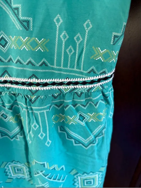 NWT Wrangler Retro Square Neck Aztec Print Top Teal Size Medium - Image 5