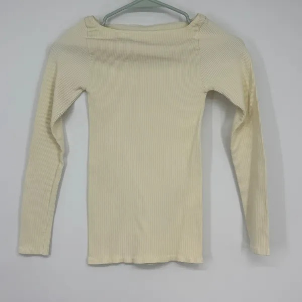 Free People Intimately Ivory Ribbed Boat Neck Long Sleeve Top‎ M/L - Image 2
