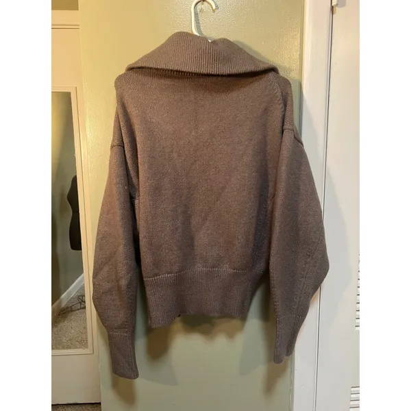 Women's Size Large Full Zip Cardigan Sweater Oversized Collar Cafe Brown Ribbed - Image 8