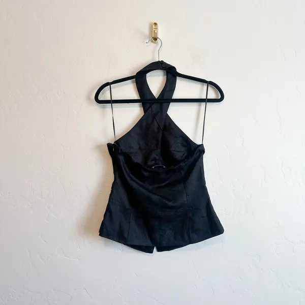 Reformation | Tate 100% Linen Halter Button Vest Top in Black | size 6 - Image 4
