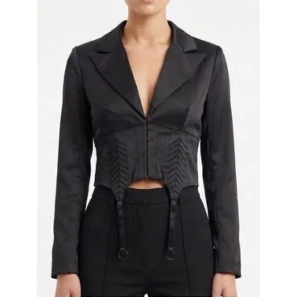 Naked Wardrobe Black Corset Blazer Crop Top Size Small - Image 3