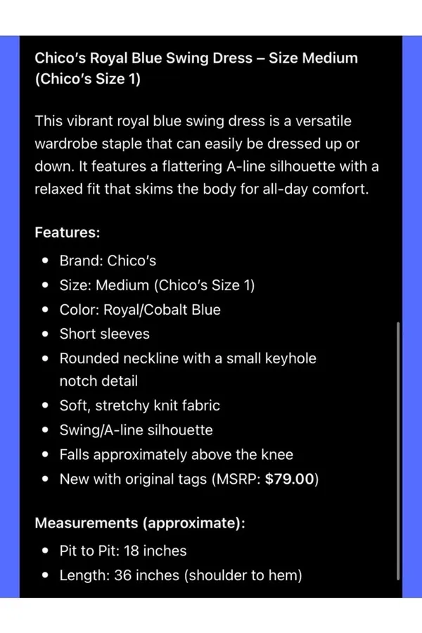 Blue Dress Chico's Women’s - Image 7