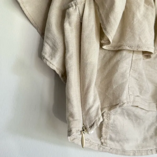 Zara‎ Women Linen Blend Beige Cropped Ruffle Cottagecore Boho Peasant Top Size S - Image 5