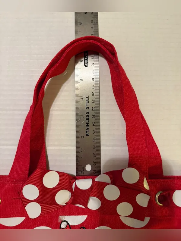 Disney Parks Canvas Red w White Polka Dots Tote Bag Embroidered Minnie Mouse - Image 12