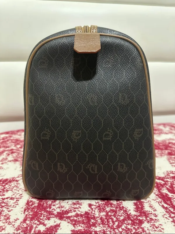 Christian Dion PVC Brown Monogram Travel Duffle Bag with Leather Trim - Image 5