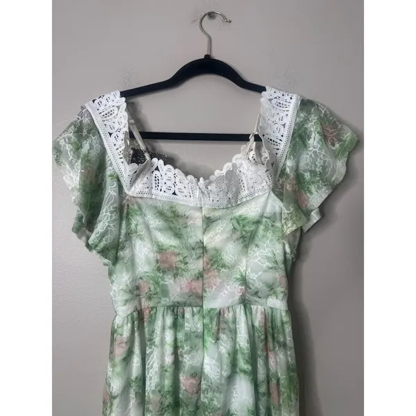 DISNEY Dress Juniors Small Green Lace Overlay‎ Fairy Whimsy Cottagecore Straps - Image 4