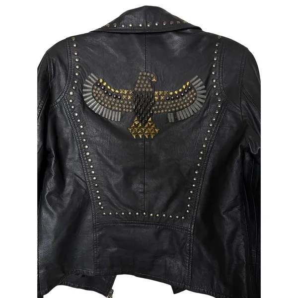 Scully Corrissa Eagle Studded Lamb Leather Moto Jacket Black L Western - Image 3