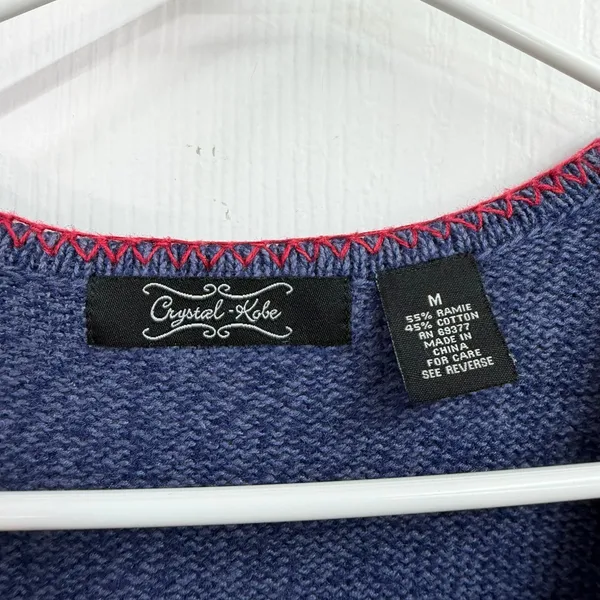 Vintage Crystal Kobe blue knit patchwork button down sweater vest Christmas M Size M - Image 2