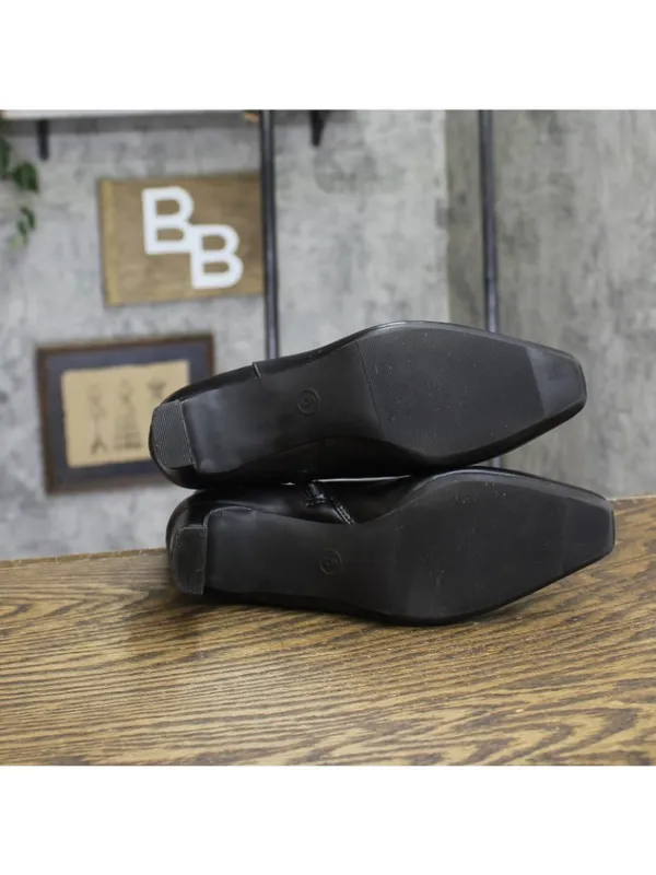 A New Day Faux Leather Block Heel Boots Black 6M - Image 5
