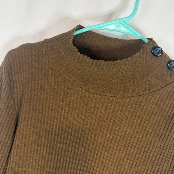 Sanctuary Woman’s Brown Ribbed Mock Neck Sweater with Button Detail — Size XL - Image 5