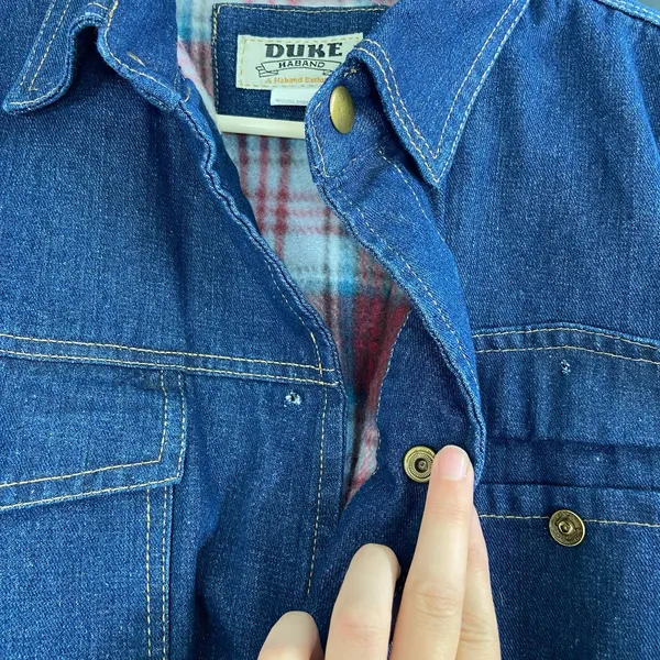 Vintage Duke Haband men's soft fleece lined denim‎ snap button pocket jacket M - Image 10