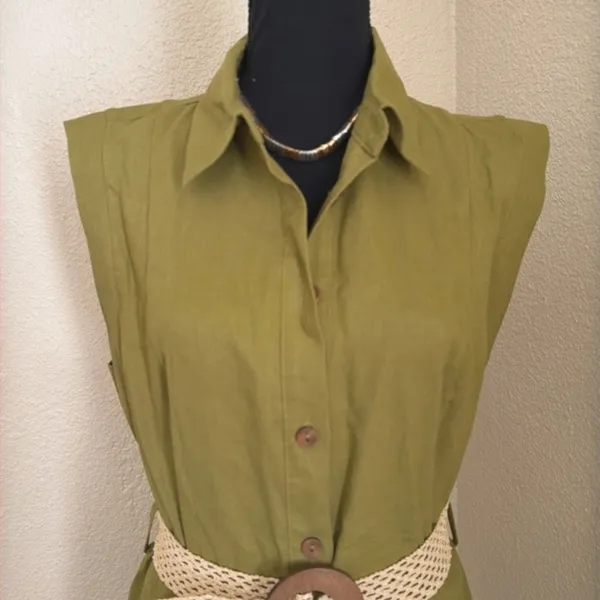 Zara Khaki Midi Dress with Woven Belt - Image 7