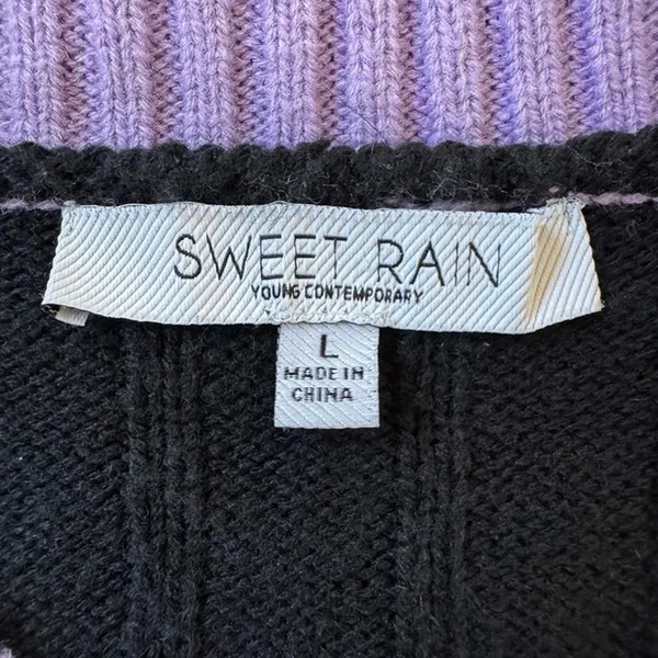 Sweet Rain Black & Lavender Striped Cropped V-Neck Pullover Sweater - Image 5