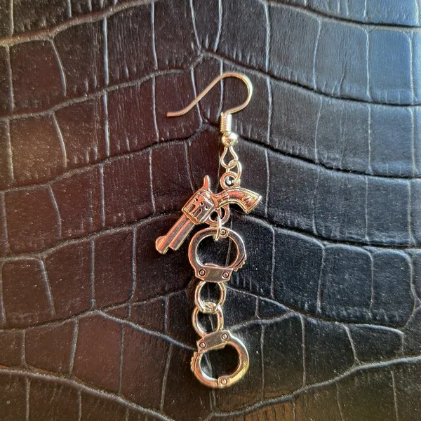 Punk Earrings - Gun & Handcuff Charms NWOT - Image 5