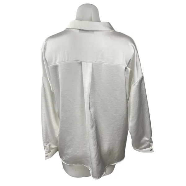 Zara Women's White Silky Satin Collared Long Sleeve Button Down Shirt Top Size M - Image 4